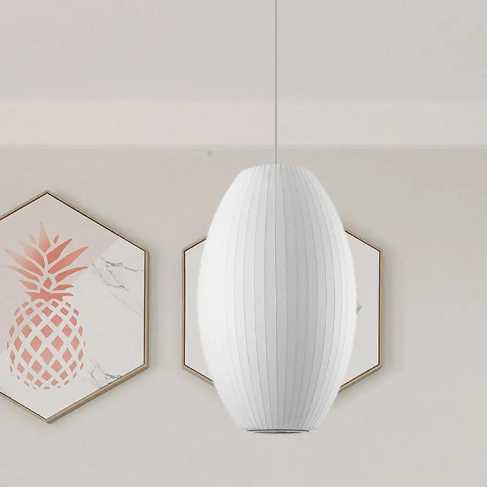Cigar Pendant: Contemporary Fabric 1-Light White Hanging Ceiling Light-6.5/12/14 / 6.5