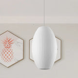 Cigar Pendant: Contemporary Fabric 1-Light White Hanging Ceiling Light-6.5/12/14 / 6.5
