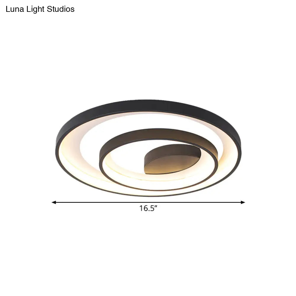 Circle Ceiling Lamp - Metallic Flush Mount Lighting In Black With Warm/White Led Light