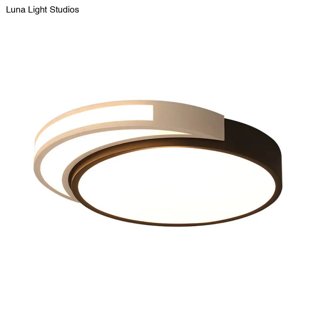 Circle Flush Mount Led Ceiling Light In Modern Black And White Acrylic Design For Bedroom