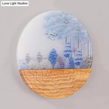 Circle Living Room Wall Light In Natural View Wood Rustic Beige