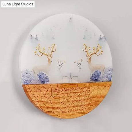 Circle Living Room Wall Light In Natural View Wood Rustic Beige