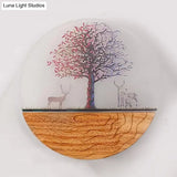 Circle Living Room Wall Light In Natural View Wood Rustic Beige