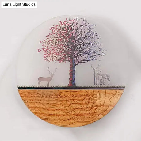 Circle Living Room Wall Light In Natural View Wood Rustic Beige