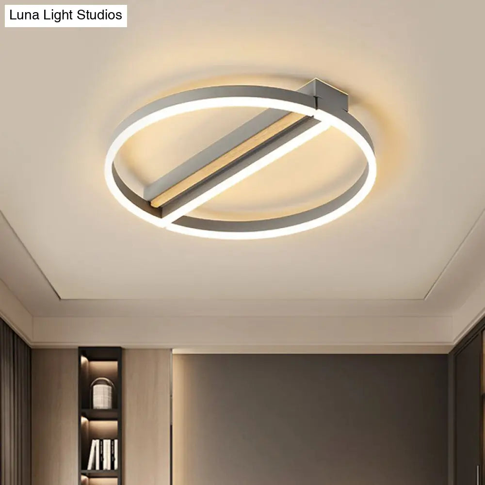 Circle Semi Flush Mount Metal Led Ceiling Fixture In Gold/Grey - 16.5’/20.5’ Wide Minimalistic