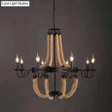 Circular Black Metal Ring Pendant Light With Rope Hanging - Industrial Ceiling Fixture