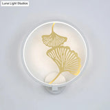Circular Ginkgo Mural Light: Contemporary Led Metallic Wall Lighting For Living Room (Black/White