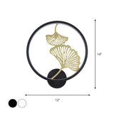 Circular Ginkgo Mural Light: Contemporary Led Metallic Wall Lighting For Living Room (Black/White