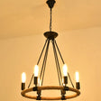 Circular Industrial Restaurant Chandelier With Hemp Rope In Black Iron Finish 6 / D
