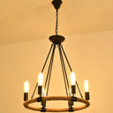 Circular Industrial Restaurant Chandelier With Hemp Rope In Black Iron Finish 6 / D