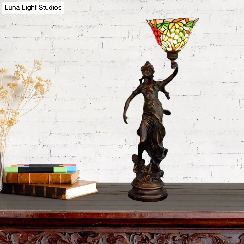 Clara - Tiffany Table Lighting in Bronze with Angel Statue Night Stand Light