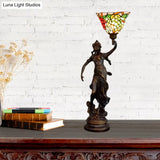Clara - Tiffany Table Lighting in Bronze with Angel Statue Night Stand Light