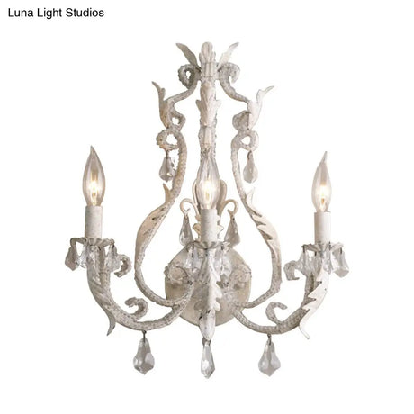 Classic 3-Head Crystal Wall Sconce In Grey/Ivory - Traditional Candlestick Mount Lamp