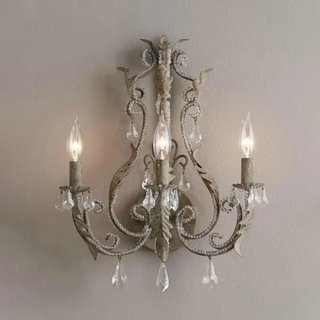 Classic 3-Head Crystal Wall Sconce In Grey/Ivory - Traditional Candlestick Mount Lamp Grey