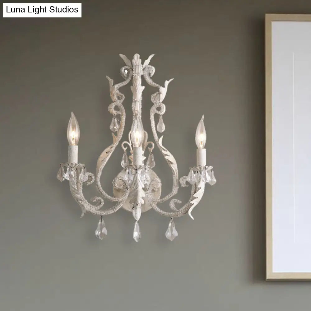 Classic 3-Head Crystal Wall Sconce In Grey/Ivory - Traditional Candlestick Mount Lamp