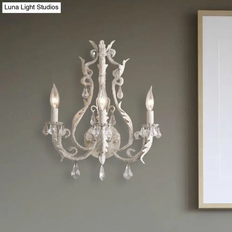 Classic 3-Head Crystal Wall Sconce In Grey/Ivory - Traditional Candlestick Mount Lamp