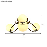 Classic 4-Light Opal Glass Semi-Flush Ceiling Fixture In Black/White For Living Room