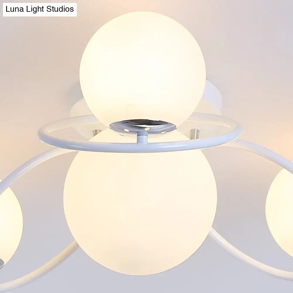 Classic 4-Light Opal Glass Semi-Flush Ceiling Fixture In Black/White For Living Room