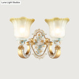 Classic Amber And White Glass Wall Mount Lamp With Fading Glow Gold Finish