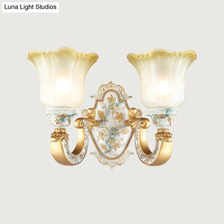 Classic Amber And White Glass Wall Mount Lamp With Fading Glow Gold Finish