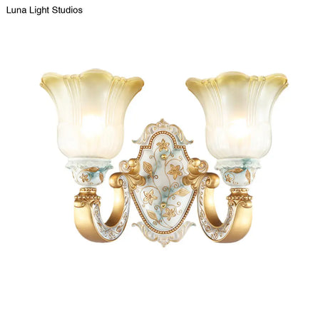 Classic Amber And White Glass Wall Mount Lamp With Fading Glow Gold Finish
