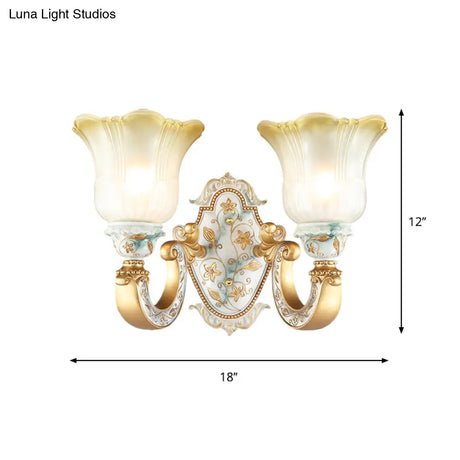 Classic Amber And White Glass Wall Mount Lamp With Fading Glow Gold Finish