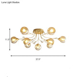 Classic Amber Glass Ball Semi - Flush Light Fixture With Crystal Accent (6/9 - Light) For Living