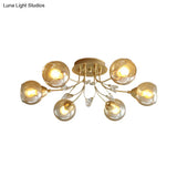Classic Amber Glass Ball Semi - Flush Light Fixture With Crystal Accent (6/9 - Light) For Living