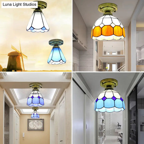 Classic Bell Shade Glass Semi Flush Ceiling Light - 1 Head Mount