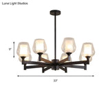 Classic Black Chandelier With Clear Textured Glass - 3/6/8 Lights Traditional Dining Room Ceiling