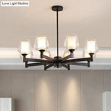 Classic Black Chandelier With Clear Textured Glass - 3/6/8 Lights Traditional Dining Room Ceiling