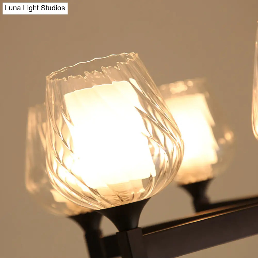 Classic Black Chandelier With Clear Textured Glass - 3/6/8 Lights Traditional Dining Room Ceiling