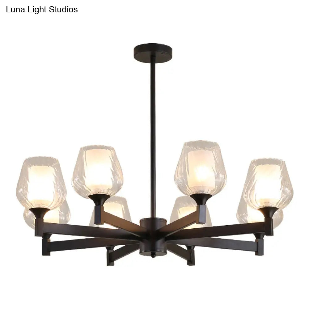 Classic Black Chandelier With Clear Textured Glass - 3/6/8 Lights Traditional Dining Room Ceiling