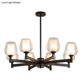 Classic Black Chandelier With Clear Textured Glass - 3/6/8 Lights Traditional Dining Room Ceiling
