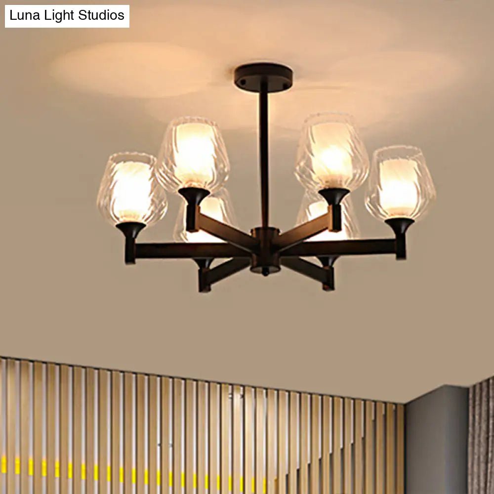 Classic Black Chandelier With Clear Textured Glass - 3/6/8 Lights Traditional Dining Room Ceiling