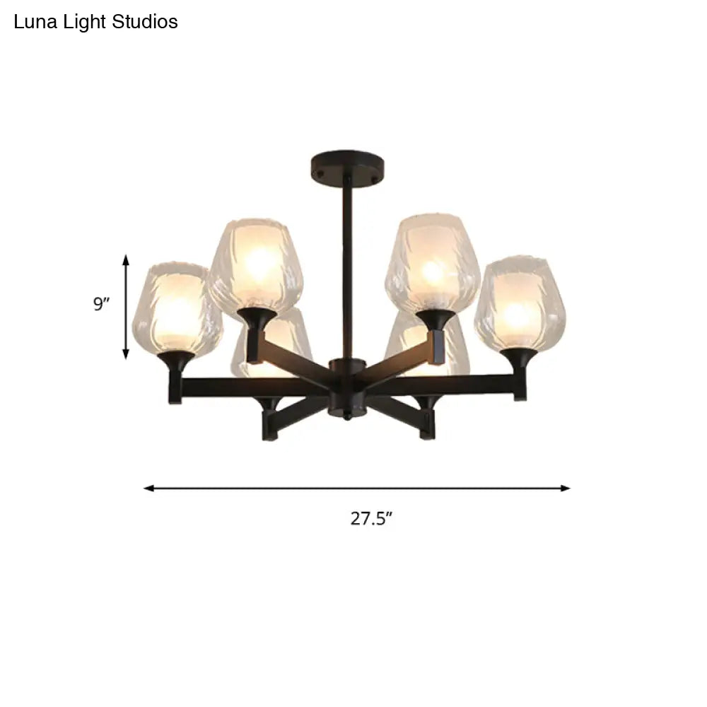 Classic Black Chandelier With Clear Textured Glass - 3/6/8 Lights Traditional Dining Room Ceiling