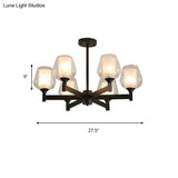 Classic Black Chandelier With Clear Textured Glass - 3/6/8 Lights Traditional Dining Room Ceiling