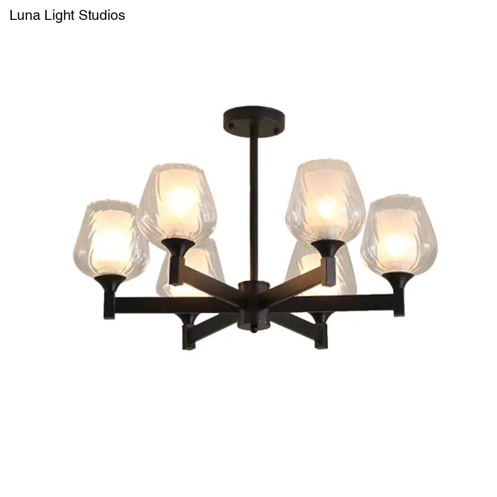 Classic Black Chandelier With Clear Textured Glass - 3/6/8 Lights Traditional Dining Room Ceiling