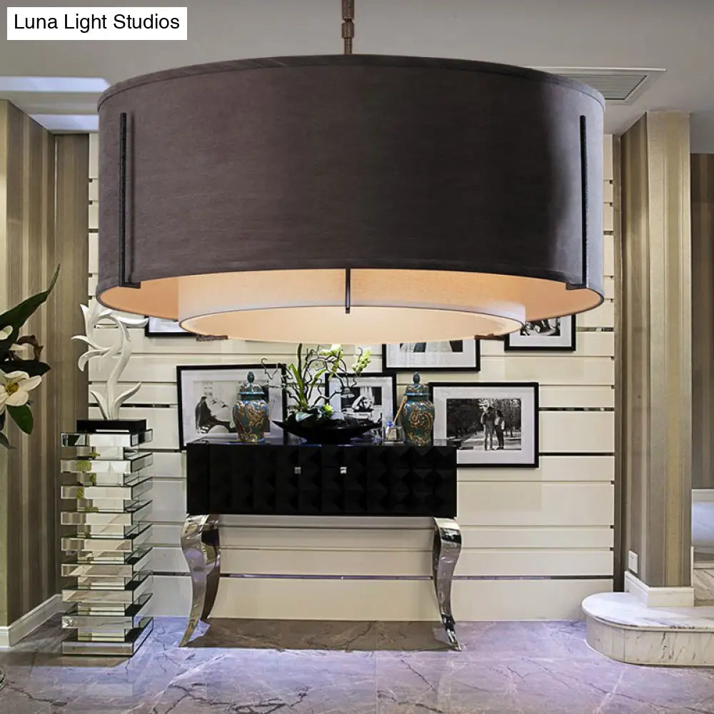 Classic Black Drum Semi Mount Fabric Ceiling Light Fixture - 3/4 Lights 16’/19.5’/23.5’ Wide