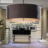 Classic Black Drum Semi Mount Fabric Ceiling Light Fixture - 3/4 Lights 16’/19.5’/23.5’ Wide