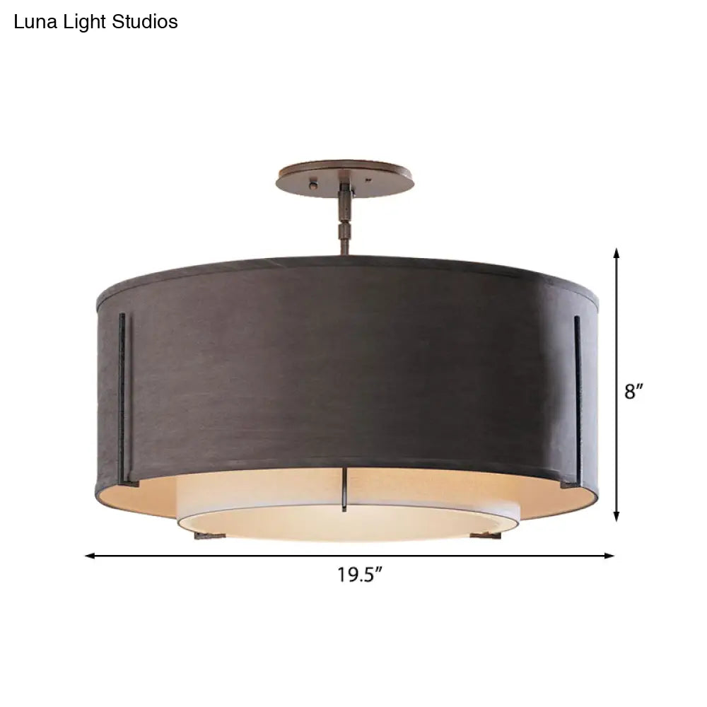 Classic Black Drum Semi Mount Fabric Ceiling Light Fixture - 3/4 Lights 16’/19.5’/23.5’ Wide