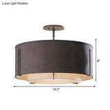 Classic Black Drum Semi Mount Fabric Ceiling Light Fixture - 3/4 Lights 16’/19.5’/23.5’ Wide
