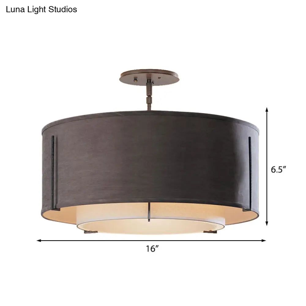 Classic Black Drum Semi Mount Fabric Ceiling Light Fixture - 3/4 Lights 16’/19.5’/23.5’ Wide