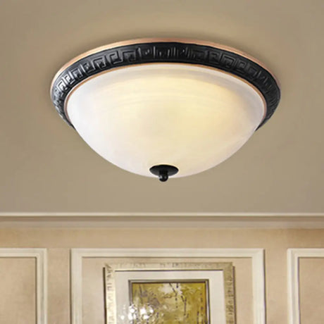 Classic Black Flush Mount Lamp With Milky Glass - 12.5’/16’ Wide 3 - Light Ceiling Fixture For