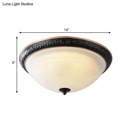 Classic Black Flush Mount Lamp With Milky Glass - 12.5’/16’ Wide 3 - Light Ceiling Fixture For