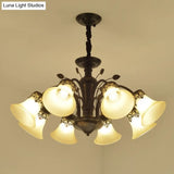 Classic Black Glass Chandelier Light For Living Room - Flared Shade Beige Pendant Ceiling