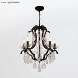 Classic Black Metal Chandelier With Crystal Accent - Elegant Living Room Pendant Light