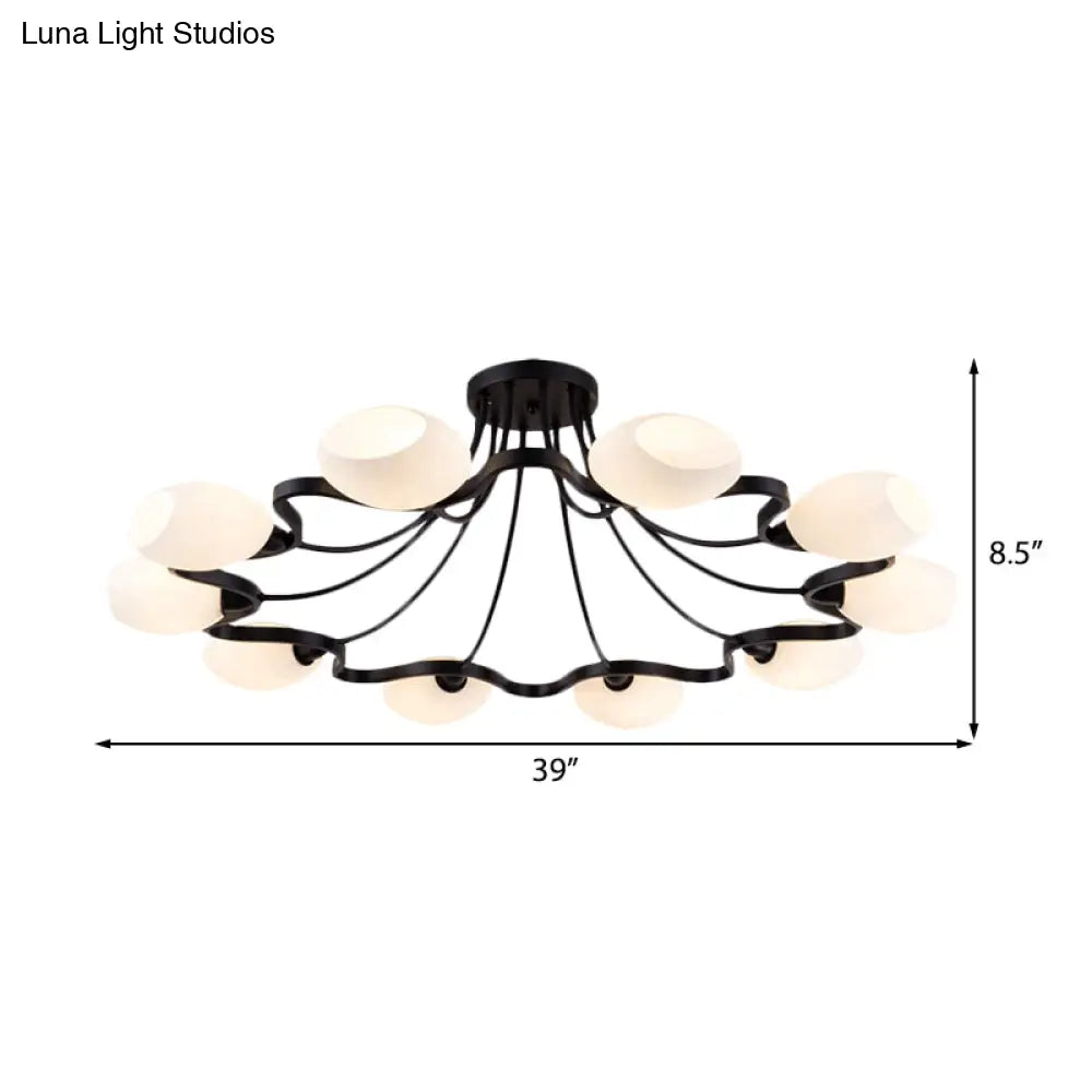 Classic Black Semi Flush Mount Ceiling Fixture With Bubble White Glass Shades - 6/8/10 Lights For