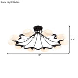 Classic Black Semi Flush Mount Ceiling Fixture With Bubble White Glass Shades - 6/8/10 Lights For
