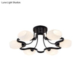 Classic Black Semi Flush Mount Ceiling Fixture With Bubble White Glass Shades - 6/8/10 Lights For